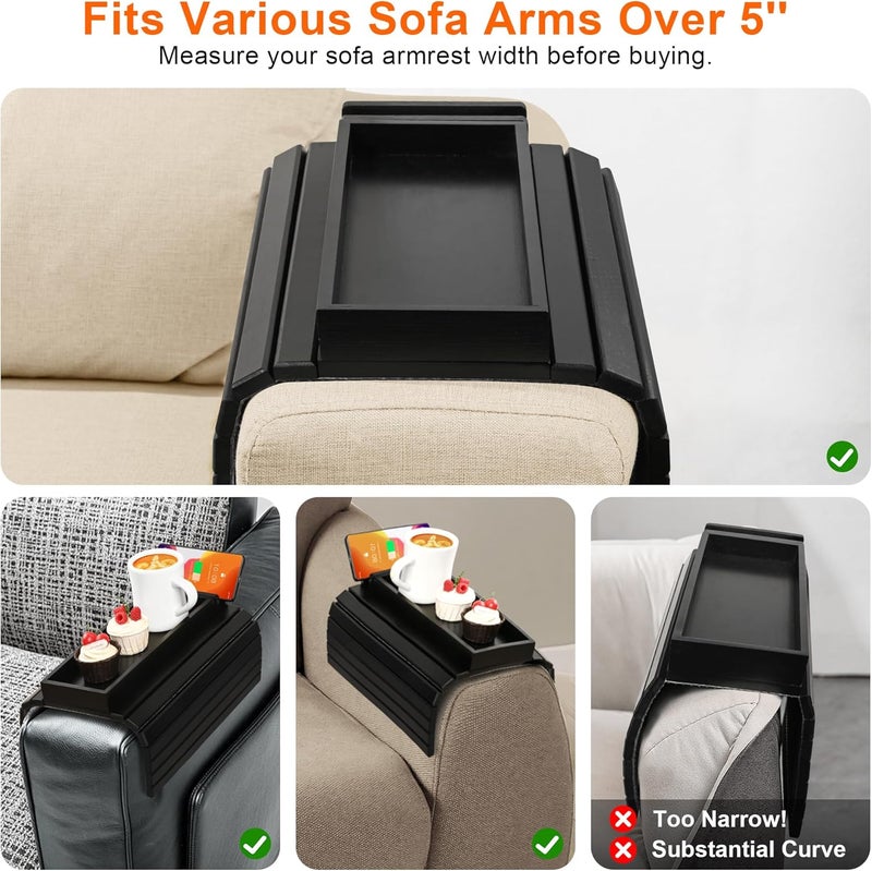 Joy&Grace Couch Arm Tray, 3-in-1 Magnetic Detachable Sofa Arm Table with Phone and Tablet Holder Bamboo Couch Cup Holder, Foldable Sofa Armrest Tray for Eating, Drinks, Phones (Black) - Image 5
